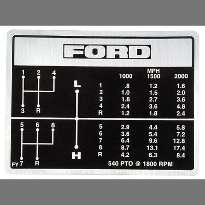 UF82370 Ford Shift Pattern Decal, 2000, 3000, 2600, 3600, 3400 - 8 Speed