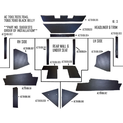 UA92463 Cab Kit With Headliner and Post Kit - Allis Chalmers 7010, 7020, 7045, 7060, 7080